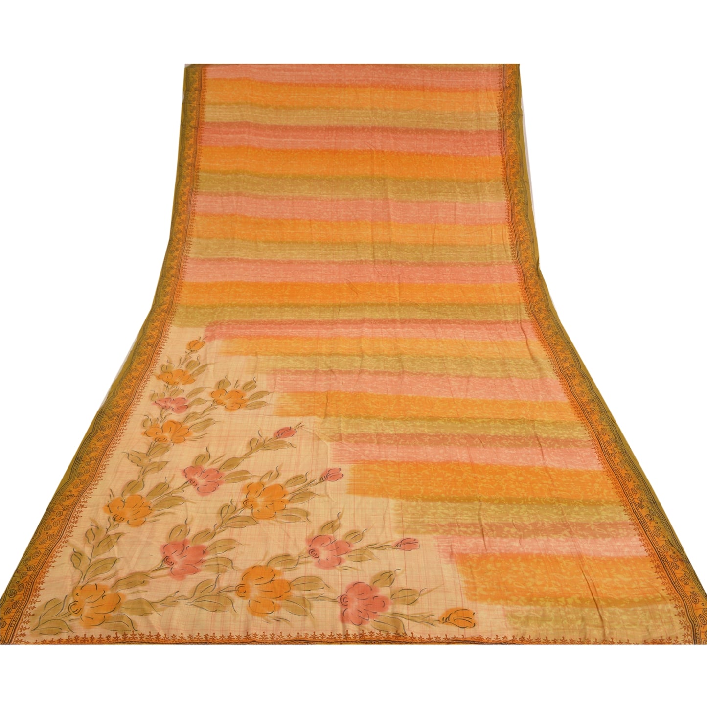 Sanskriti Vintage Sarees Indian Multi Pure Crepe Silk Printed Sari Craft Sustainable Fabric