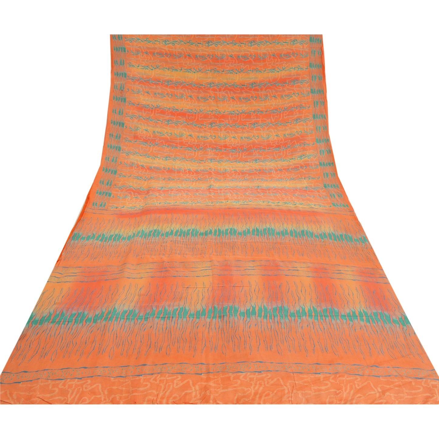 Sanskriti Vintage Sarees Peach 100% Pure Crepe Silk Printed Sari Craft Sustainable Fabric