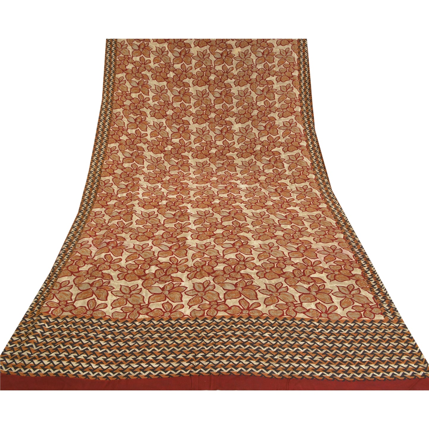 Sanskriti Vintage Sarees Red 100% Pure Crepe Silk Printed Sari Soft Craft Sustainable Fabric