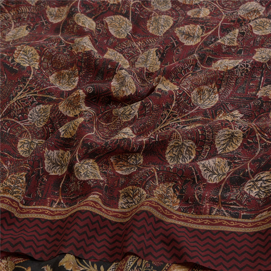 Сари Sanskriti Vintage, темно-красный, чистый креп-шелк, напечатанный, сари, мягкая, ремесленная, устойчивая ткань