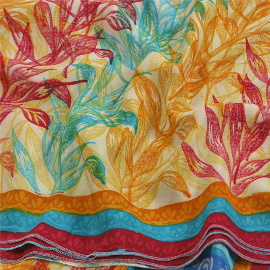 Sanskriti Vintage Sarees Multi Pure Crepe Silk Printed Sari Floral Craft Sustainable Fabric
