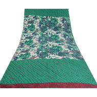 Sanskriti Vintage Sarees Green Leheria Pattern Pure Crepe Silk Print Sari Fabric