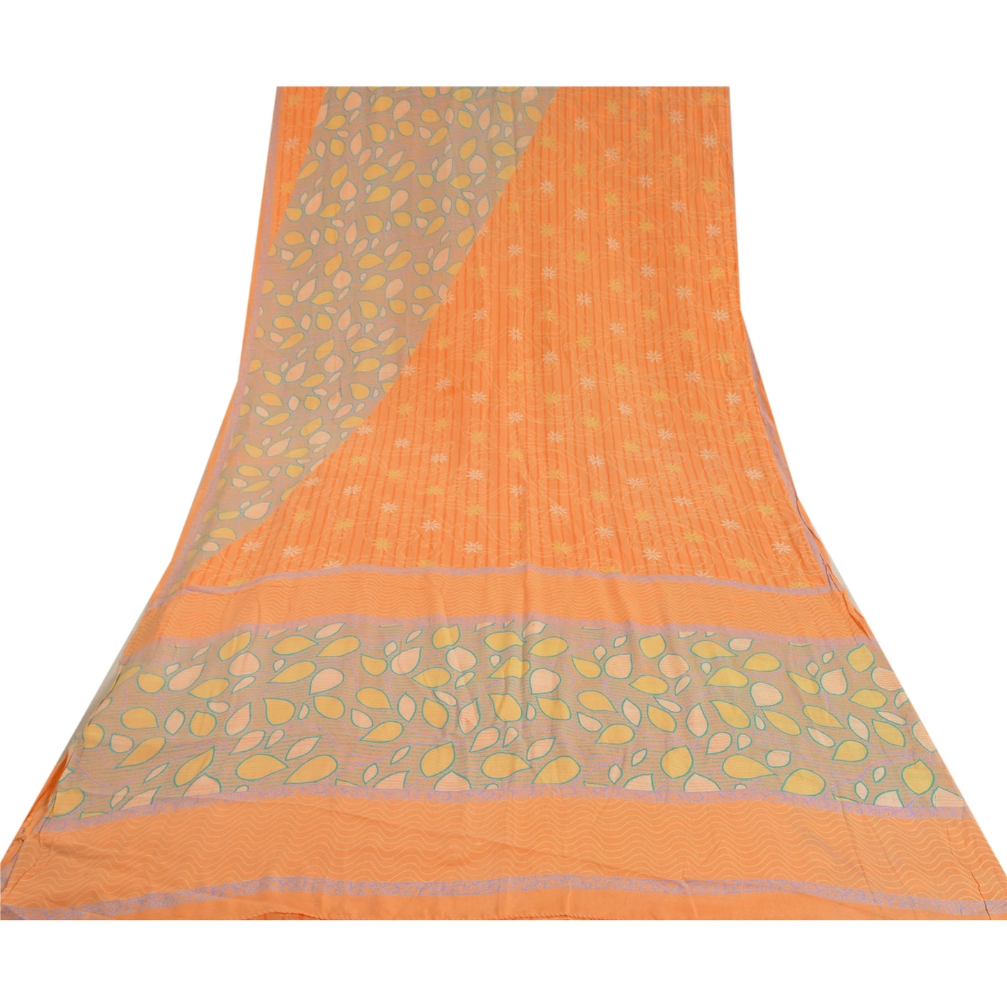Sanskriti Vintage Sarees Indian Peach Pure Crepe Silk Printed Sari Craft Sustainable Fabric