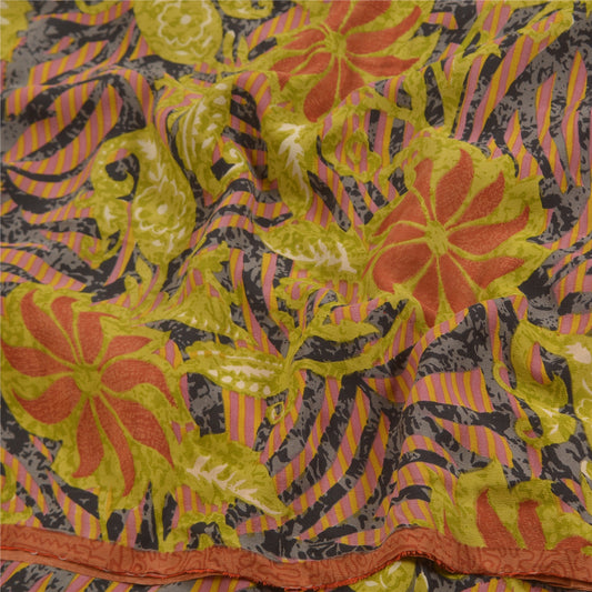 Sanskriti Vintage Sarees Multi 100% Pure Crepe Silk Printed Sari Craft Sustainable Fabric