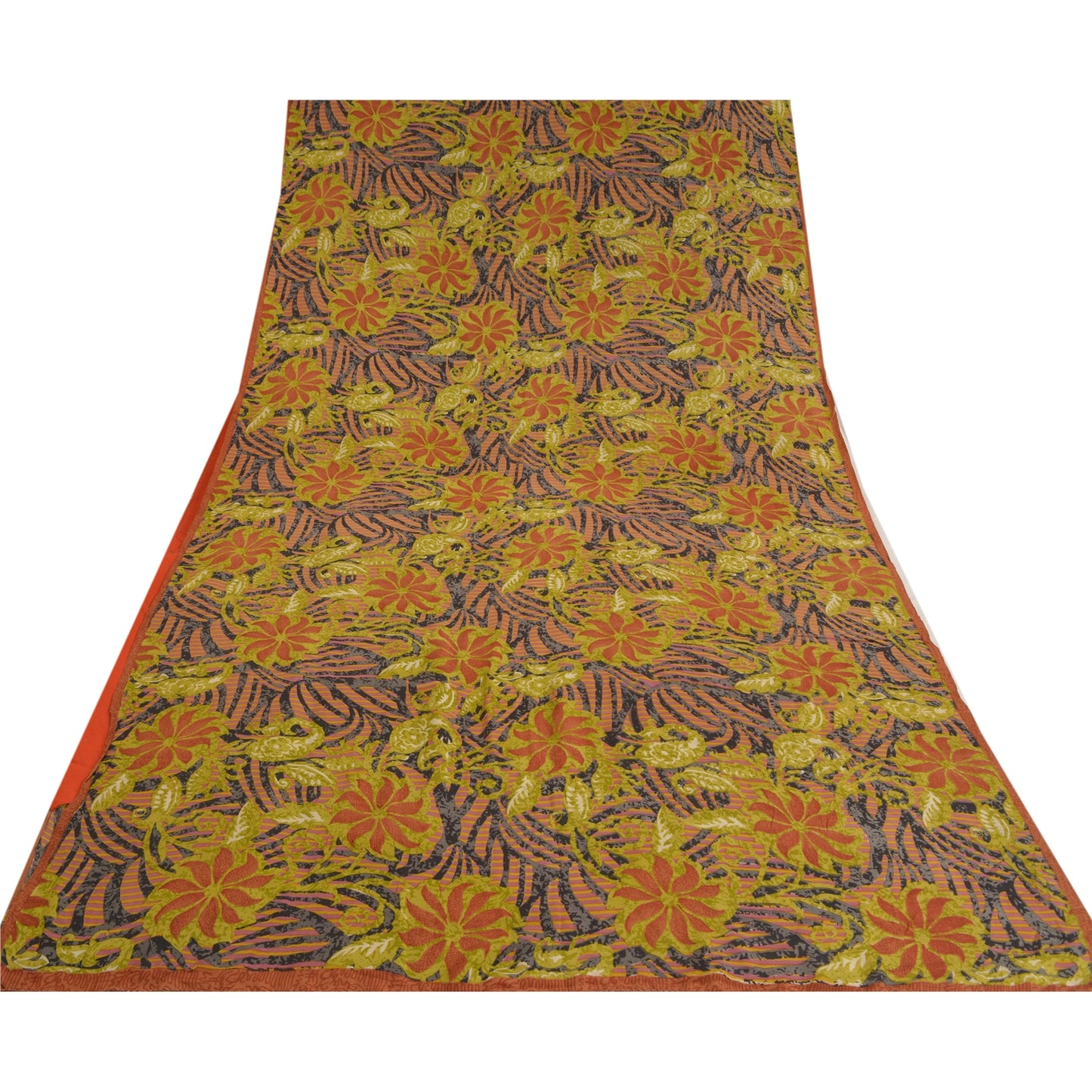 Sanskriti Vintage Sarees Multi 100% Pure Crepe Silk Printed Sari Craft Sustainable Fabric