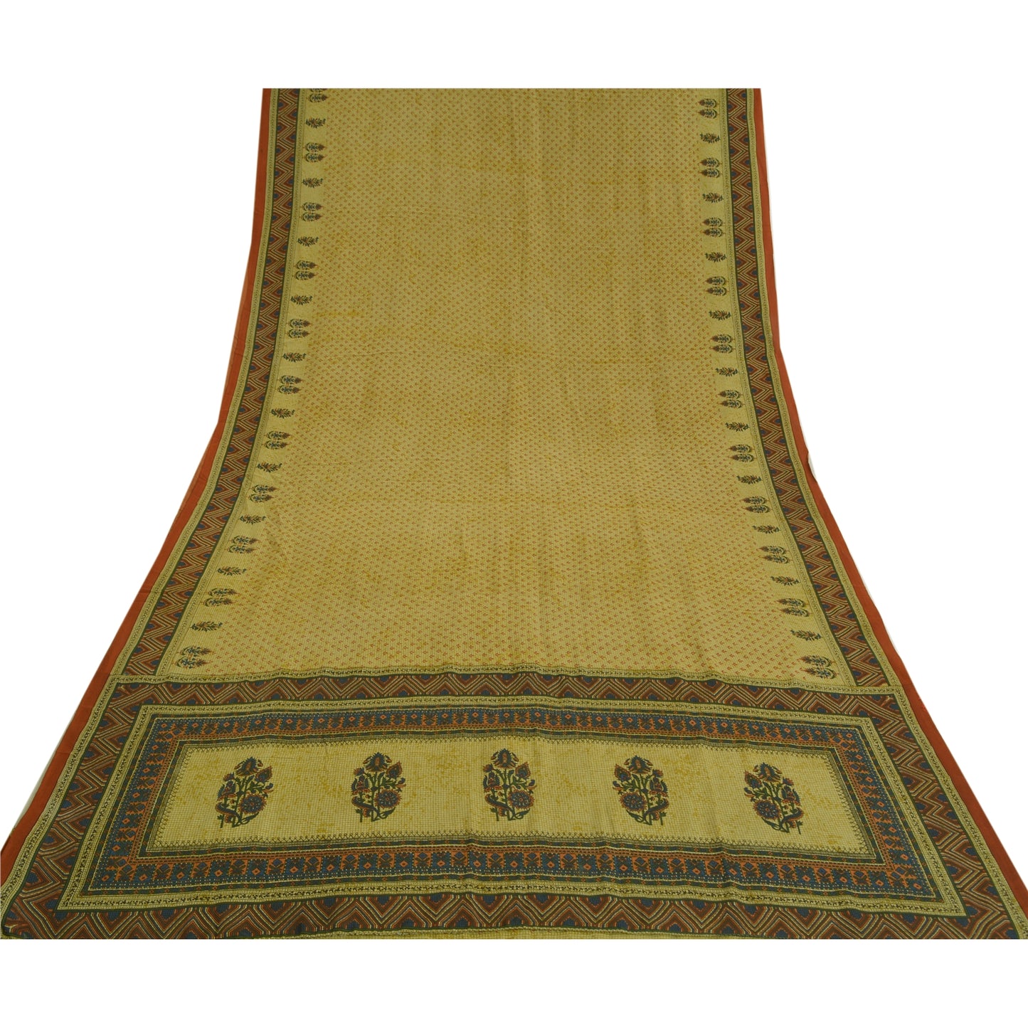 Sanskriti Vintage Sarees Grønne 100% Ren Crepe Silke Trykt Sari Håndværksmæssigt Bæredygtigt Stoff