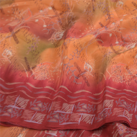 Sanskriti Vintage Sarees Multi Pure Crepe Silk Printed Sari Floral Craft Sustainable Fabric