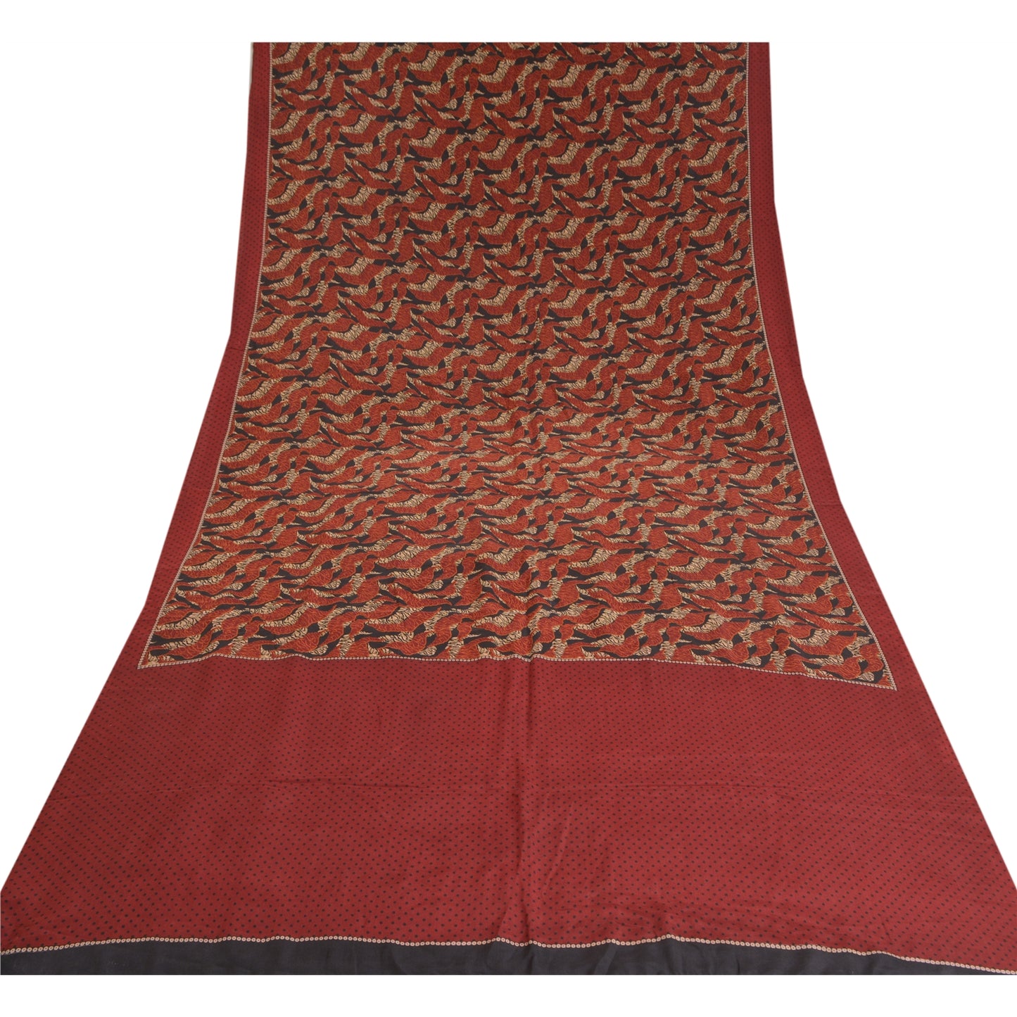 Sanskriti Vintage Sarees Mørkerød Trykt Ren Crepe Silke Sari Håndværksmæssigt Bæredygtigt Stof