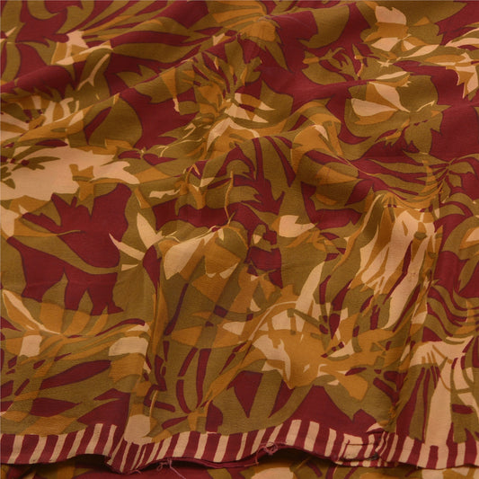 Sanskriti Vintage Sarier Mørkerød Ren Crepe Silke Trykt Sari Blødt Håndværksmæssigt Bæredygtigt Stoff