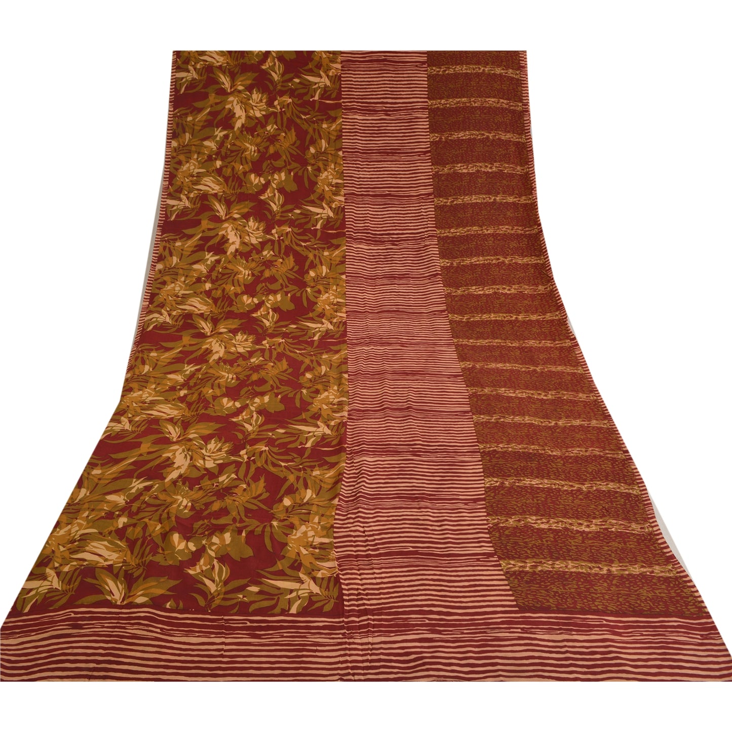 Sanskriti Vintage Sarier Mørkerød Ren Crepe Silke Trykt Sari Blødt Håndværksmæssigt Bæredygtigt Stoff