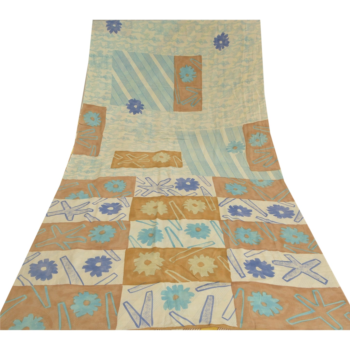 Sanskriti Vintage Sarees Multi From India Pure Crepe Silk Printed Sari Sustainable Fabric