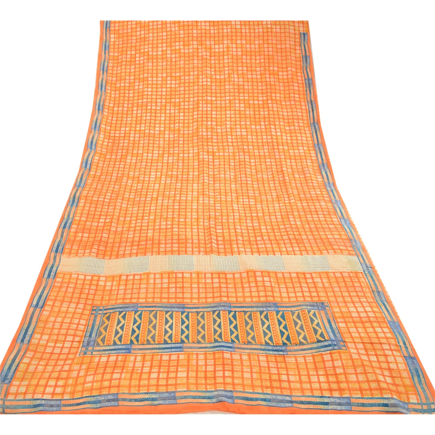 Sanskriti Vintage Sarees Indian Orange Pure Crepe Silk Printed Sari Craft Sustainable Fabric