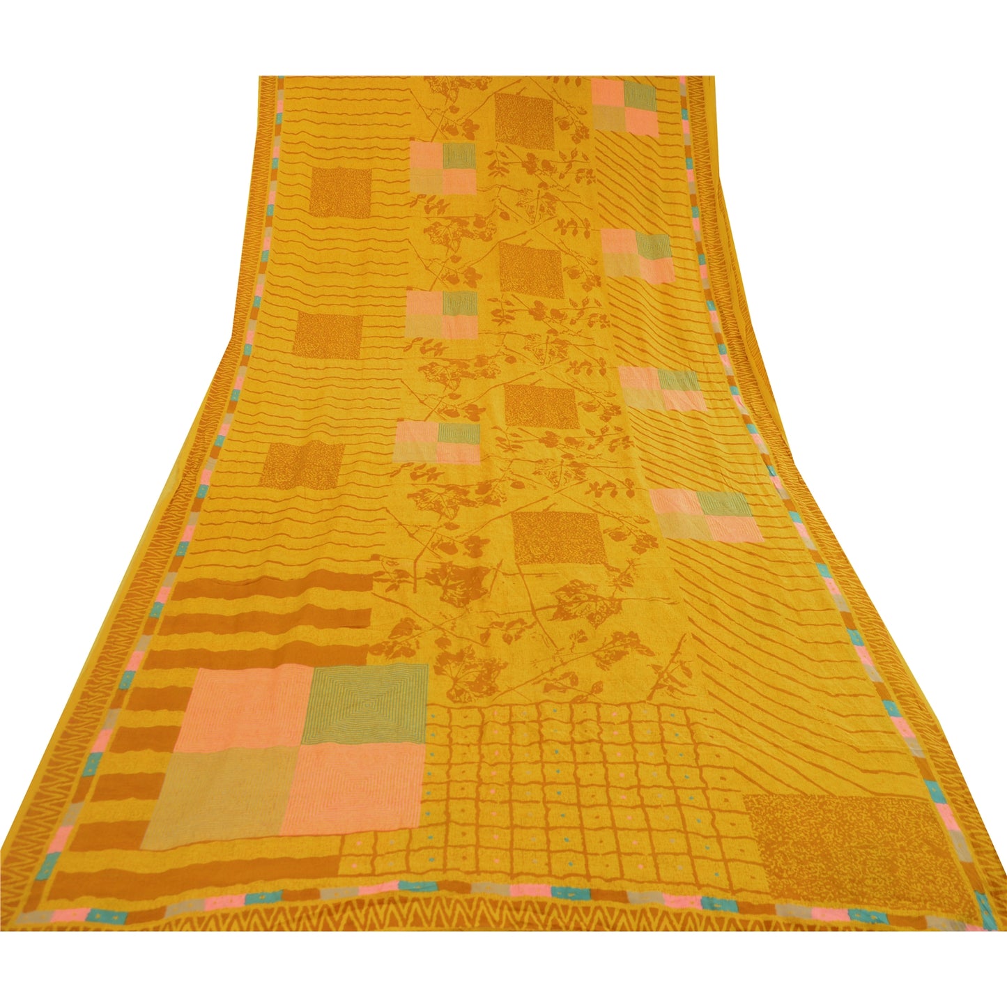 Sanskriti Vintage Sarees Indian Green Pure Crepe Silk Printed Sari Craft Sustainable Fabric