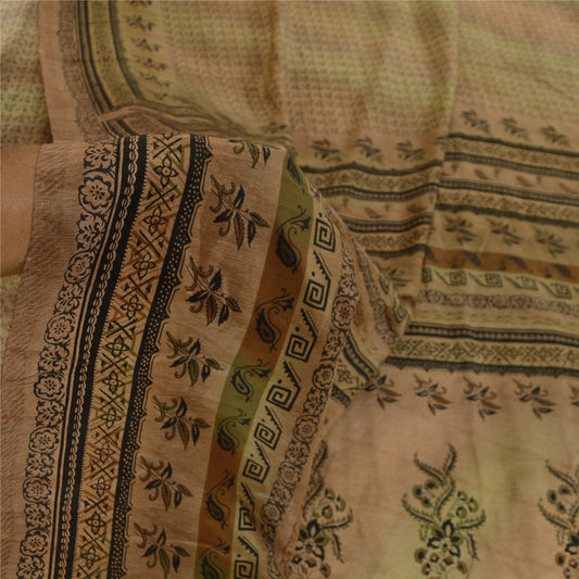 Sanskriti Vintage Sarees Indian Multi Pure Crepe Silk Printed Sari Craft Sustainable Fabric