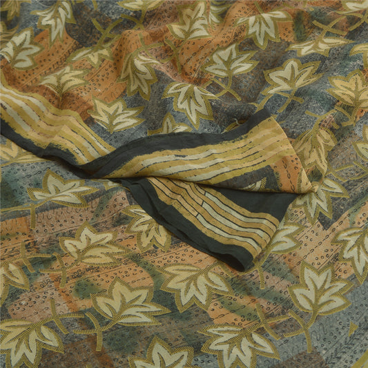 Sanskriti Vintage Saree Black 100% Pure Crepe Silk 5.5 Yard Saree Printed Sari Floral Craft Fabric Boho Quilting Material For DIY Project