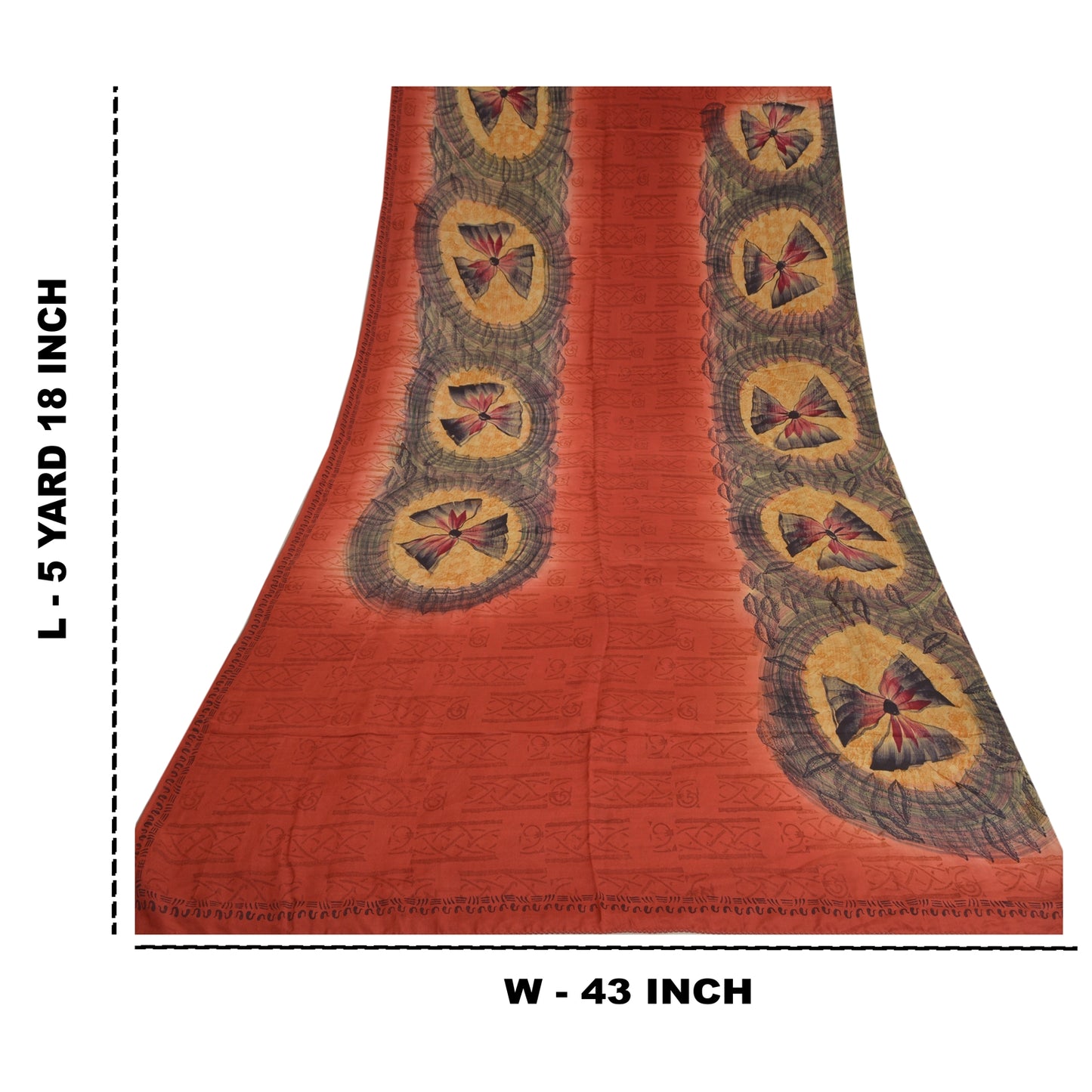 Sanskriti Vintage Sarees Rusty Orange Pure Crepe Silk Printed Sari Craft Sustainable Fabric