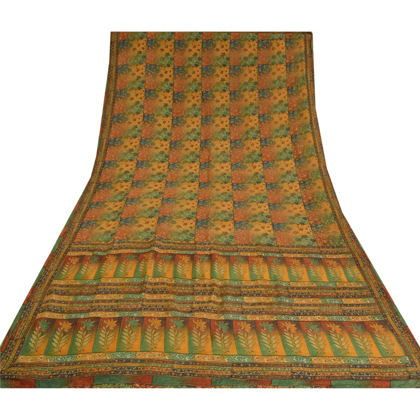 Sanskriti Vintage Sarees Multi Printed Pure Crepe Silk Sari Floral Craft Sustainable Fabric