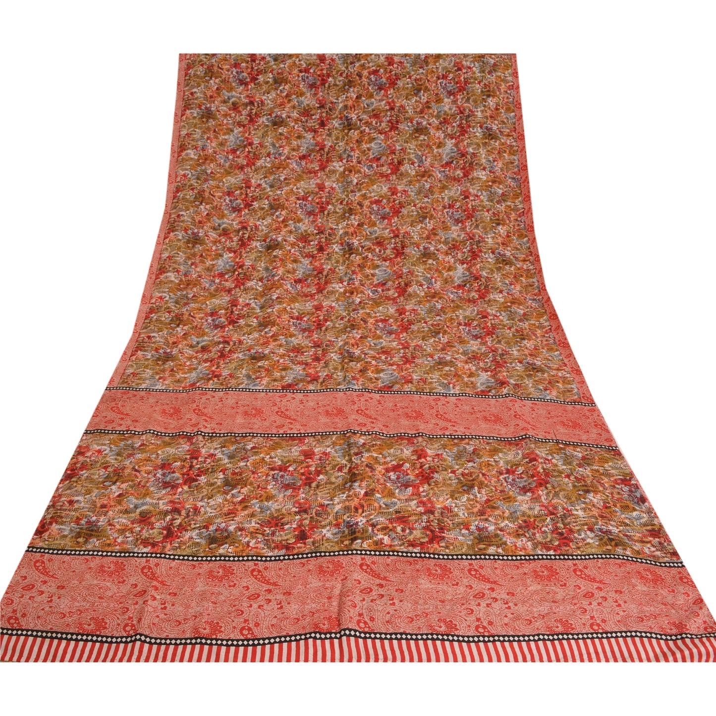 Sanskriti Vintage Sarees Multi Pure Crepe Silk Printed Sari Floral Craft Sustainable Fabric