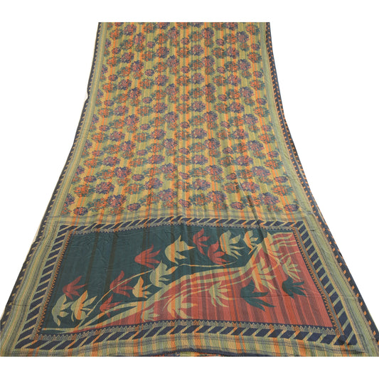 Sanskriti Vintage Sarees Multi Pure Crepe Silke Printed Sari Blomsterhåndværk Bæredygtigt Stof