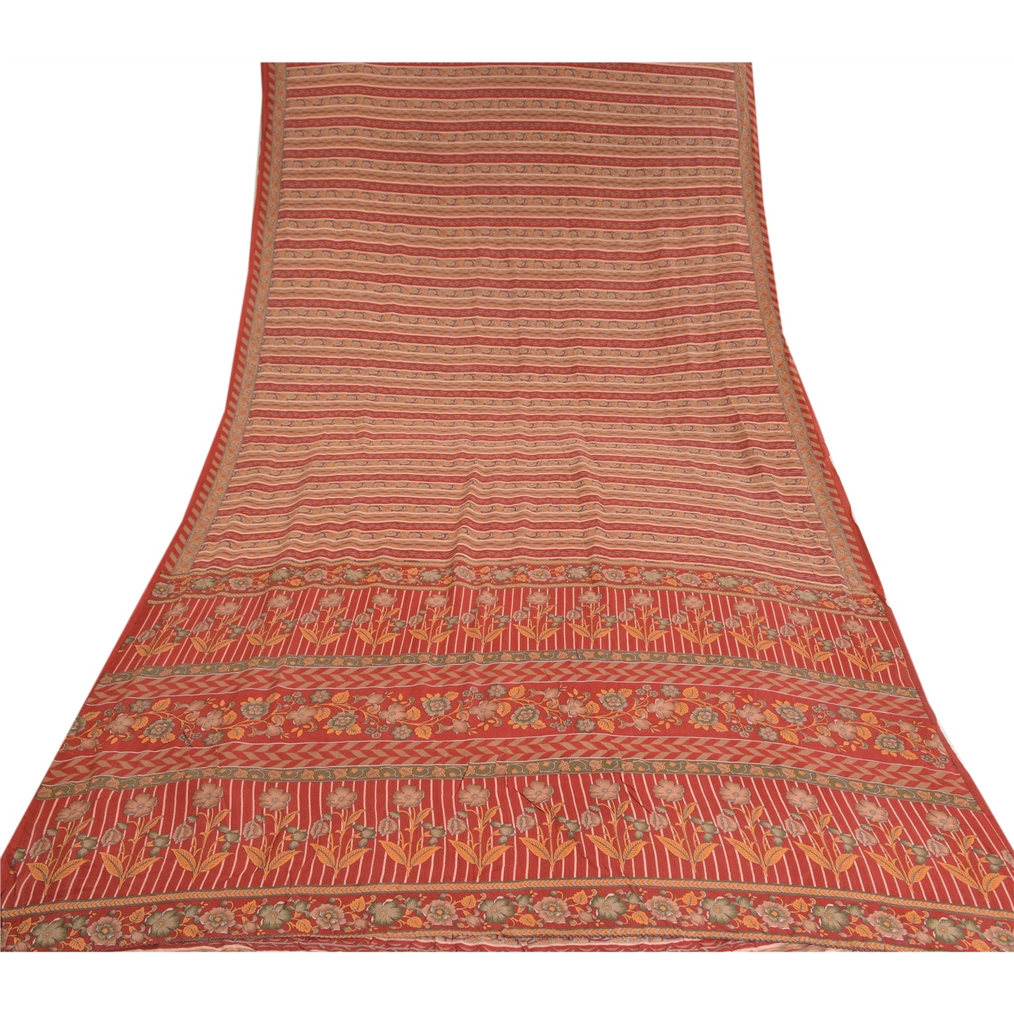 Санскритские винтажные сари из красного индийского принта, чистого крепированного шелка, сари, ремесло, устойчивая ткань