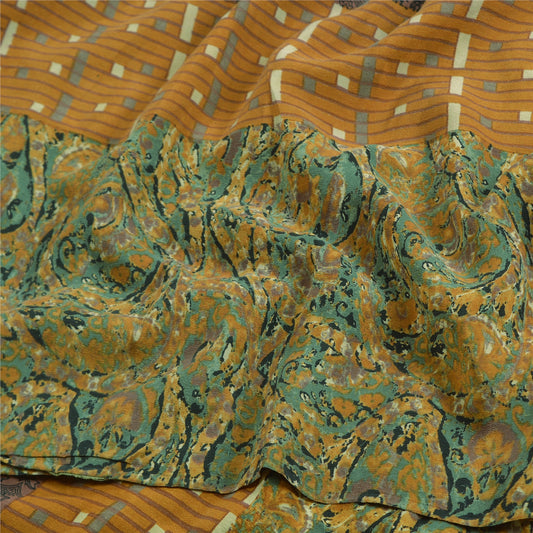 Санскритские винтажные сари из Индии Коричневый чистый креп шелк с принтом сари из экологически чистой ткани