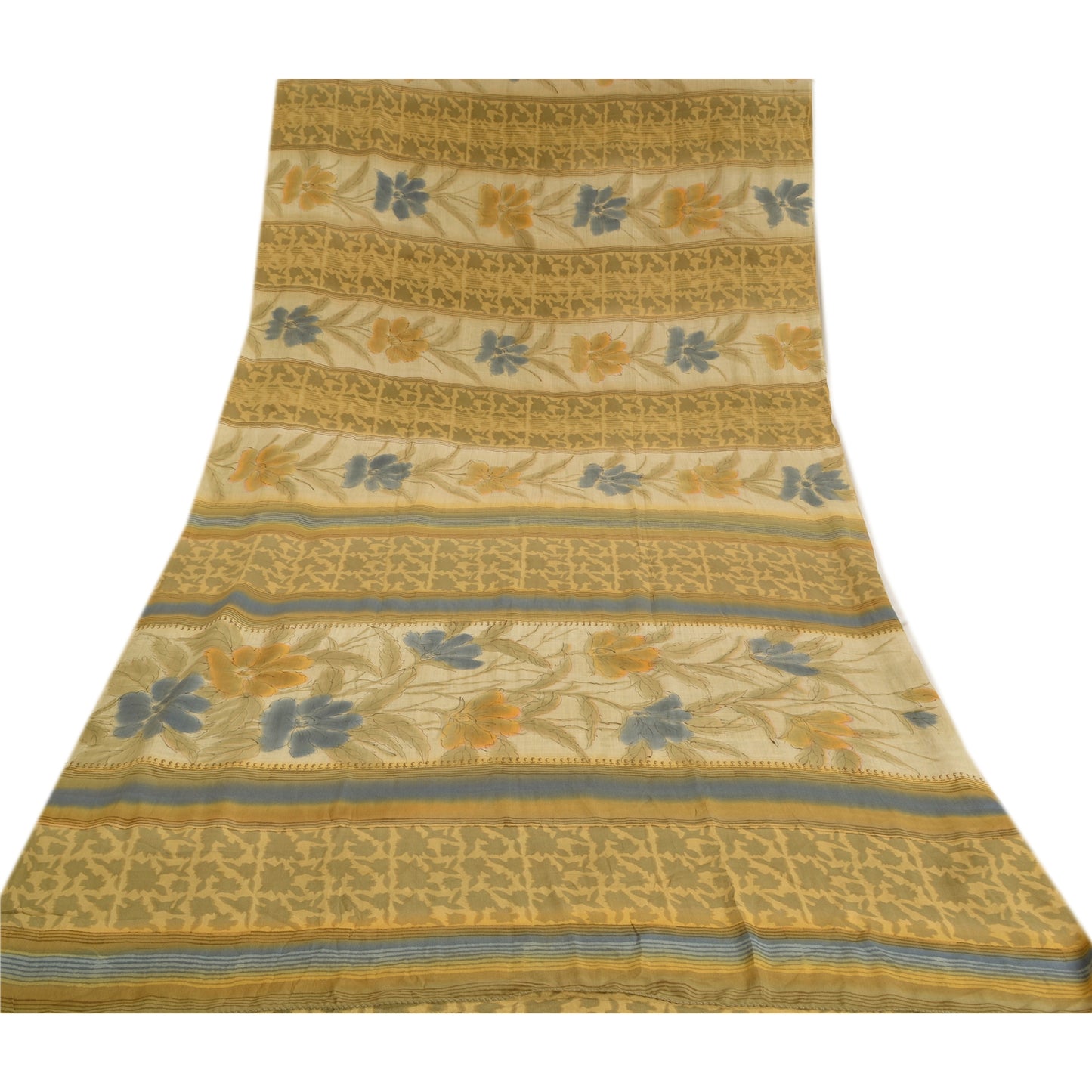 Sanskriti Vintage Sarees From India Green Pure Crepe Silk Printed Sari Sustainable Fabric