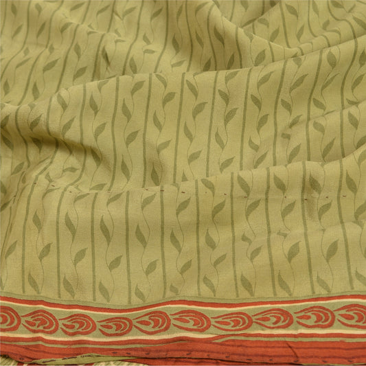 Санскритские винтажные сари из чистого зеленого крепированного шелка с принтом для сари, декора, рукоделия, устойчивой ткани