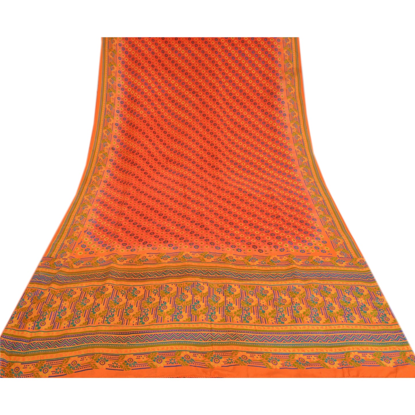 Sanskriti Vintage Sarees Red Printed Indian Pure Crepe Silk Sari Craft Sustainable Fabric