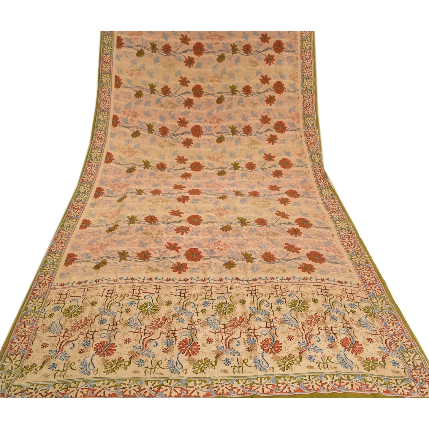 Sanskriti Vintage Sarees Shades Of Peach Pure Crepe Silk Print Sari Craft Sustainable Fabric