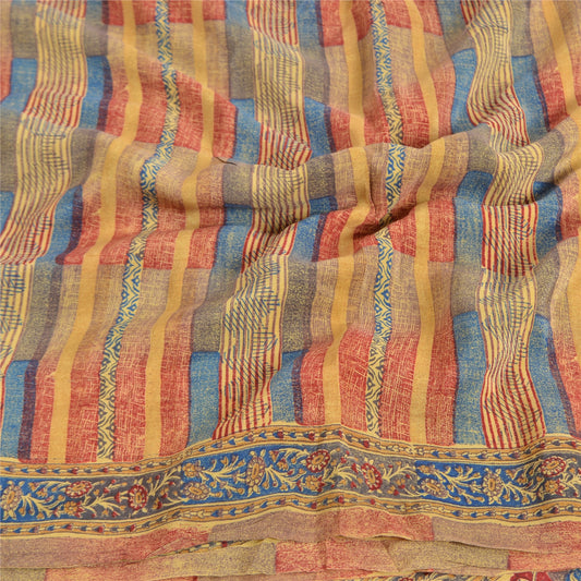 Sanskriti Vintage Sarees Multi 100% Ren Crepe Silke Trykt Sari Håndværk Bæredygtigt Stoff