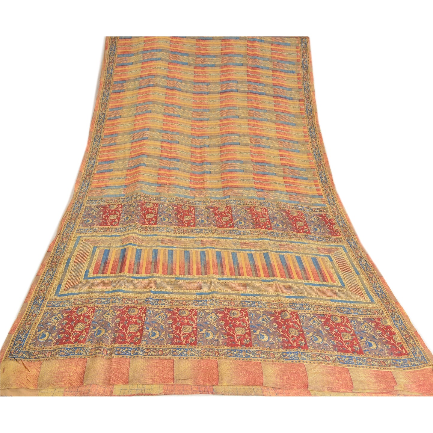 Sanskriti Vintage Sarees Multi 100% Pure Crepe Silk Printed Sari Craft Sustainable Fabric