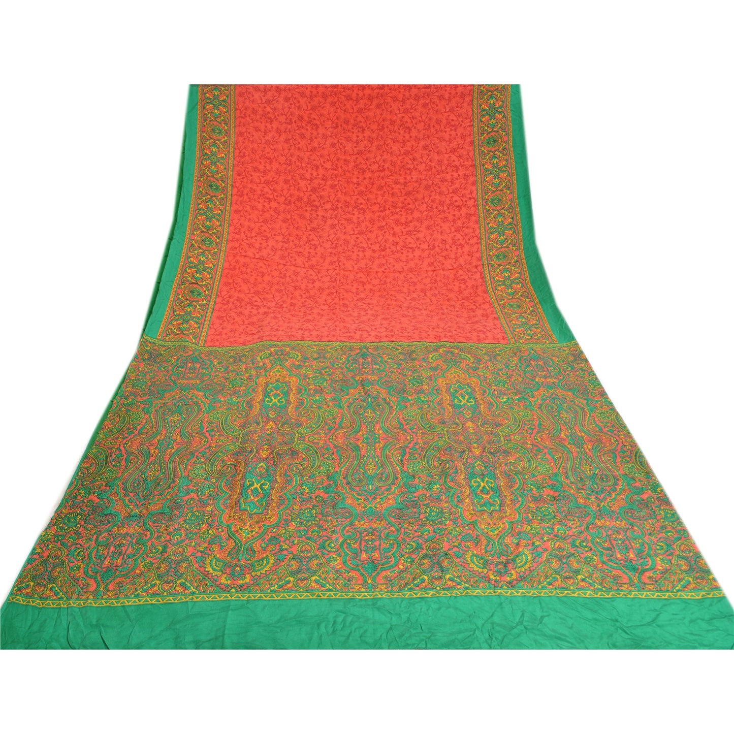 Sanskriti Vintage Sarees Indian Red Pure Crepe Silk Printed Sari Craft Sustainable Fabric