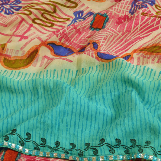 Sanskriti Vintage Sarees Indian Multi Pure Crepe Silk Printed Sari Craft Sustainable Fabric