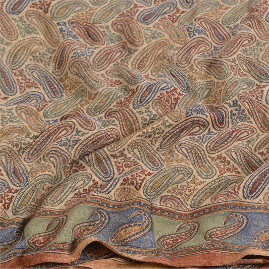 Sanskriti Vintage Sarees Multi Pure Crepe Silke Printed Sari Blødt Håndværk Bæredygtigt Stoff