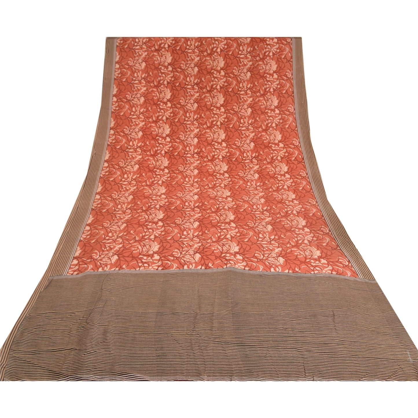 Сари из чистого крепированного шелка кирпично-красного цвета на санскрите, напечатанное сари, 5 ярдов, ткань из экологически чистой ткани для рукоделия