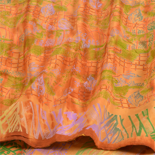 Sanskriti Vintage Sarees Orange Tie-Dye Pure Crepe Silk Print Sari Craft Sustainable Fabric
