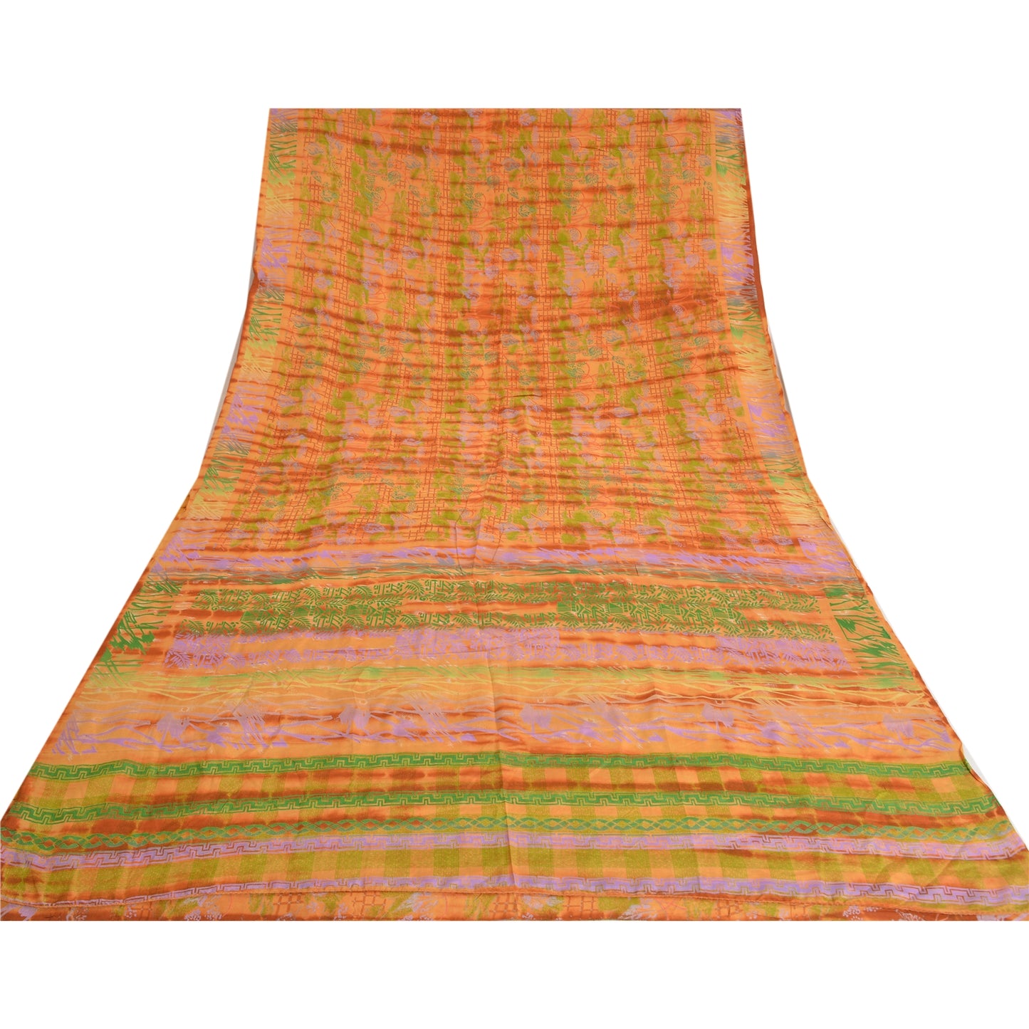 Sanskriti Vintage Sarees Orange Tie-Dye Pure Crepe Silk Print Sari Craft Sustainable Fabric