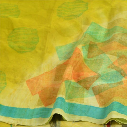 Sanskriti Vintage Sarees Green 100% Pure Crepe Silk Printed Sari Craft Sustainable Fabric