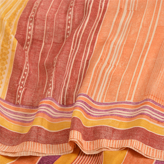 Sanskriti Vintage Sarees Multi 100% Ren Crepe Silke Trykt Sari Håndværk Bæredygtigt Stoff