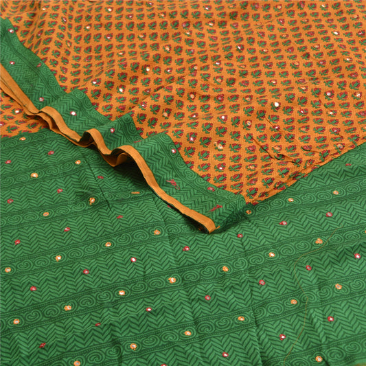 Санскритские винтажные сари шафрановый ручной работы из чистого крепированного шелка с принтом сари из экологически чистой ткани