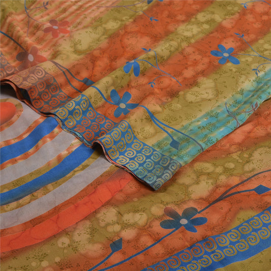 Sanskriti Vintage Sarees Multi 100% Pure Crepe Silk Printed Sari Craft Sustainable Fabric