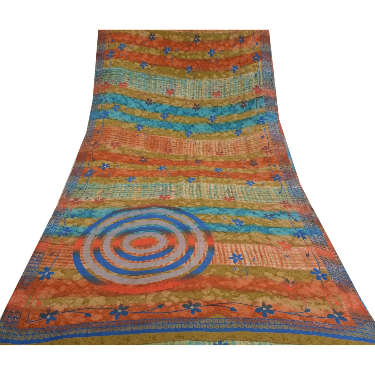 Sanskriti Vintage Sarees Multi 100% Pure Crepe Silk Printed Sari Craft Sustainable Fabric