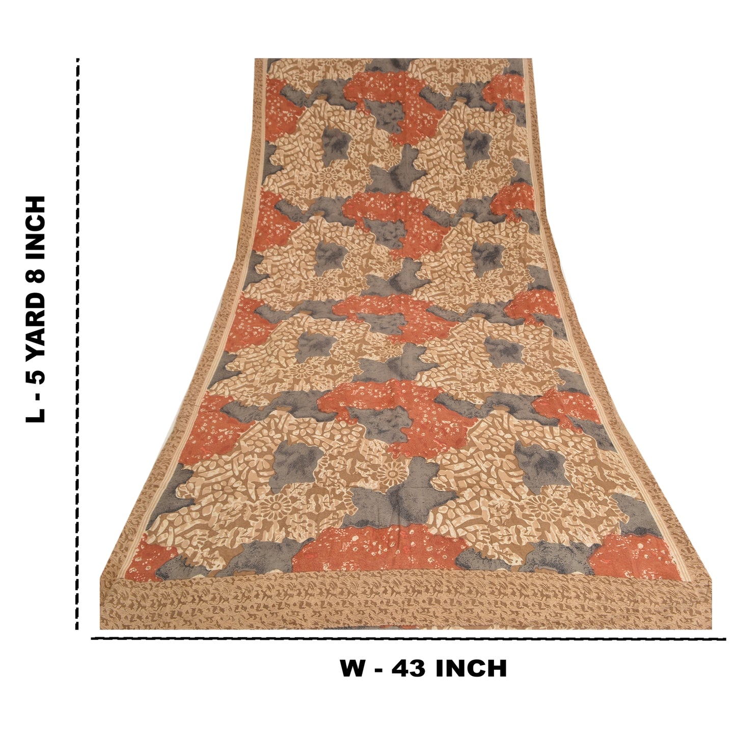 Sanskriti Vintage Sarees Brown 100% Pure Crepe Silk Printed Sari Craft Sustainable Fabric