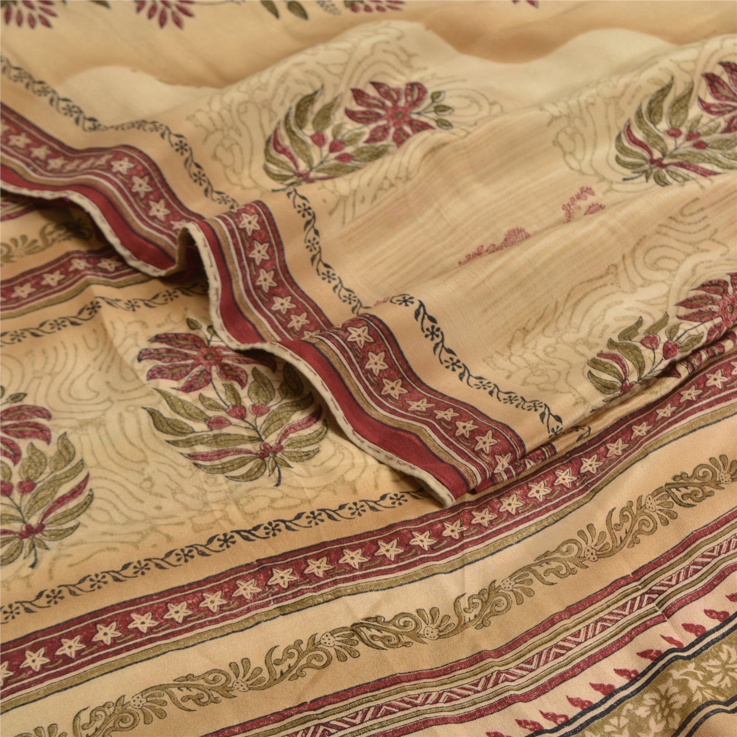 Sanskriti Vintage Sarees Hand Block Printed Pure Crepe Silk Sari Craft Sustainable Fabric