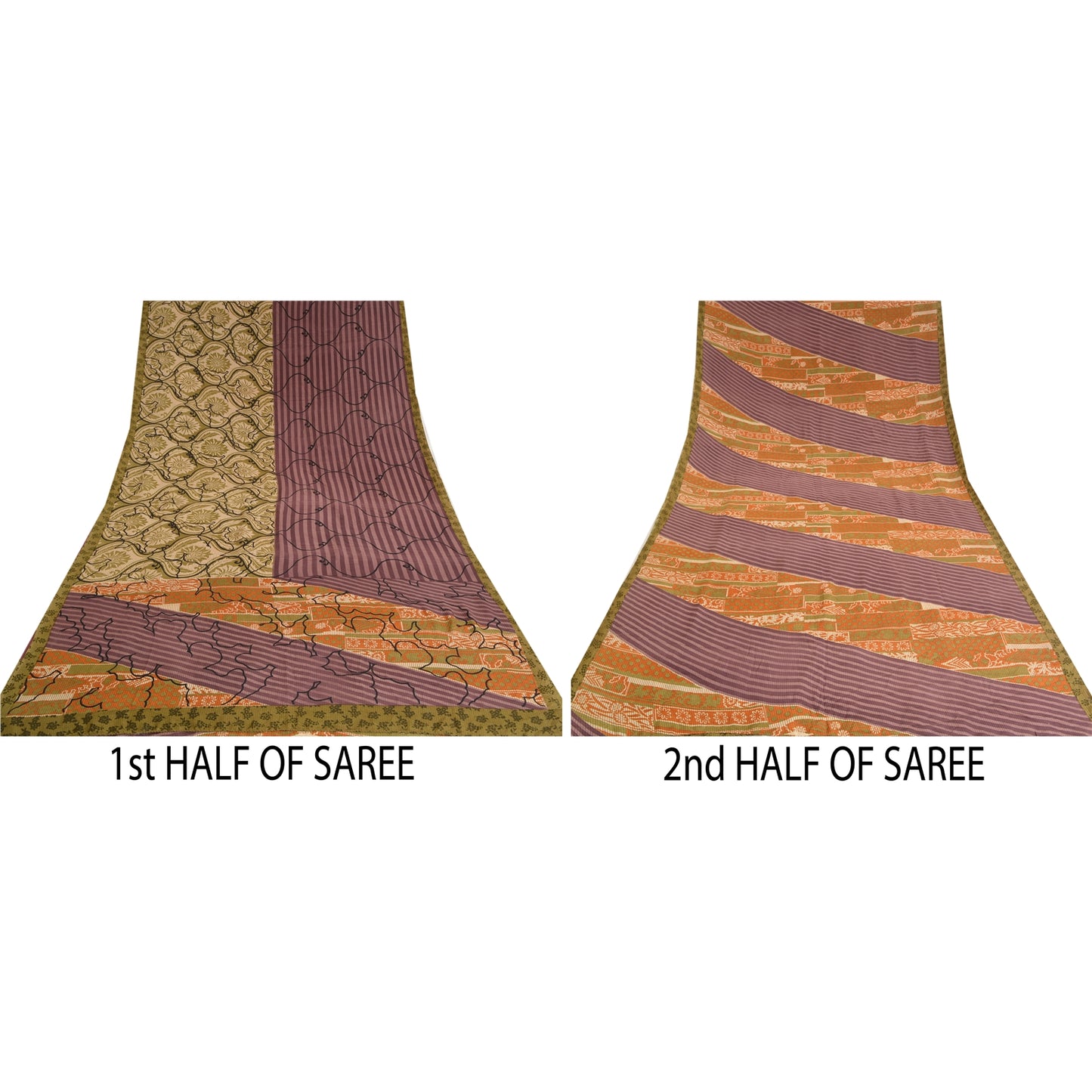 Sanskriti Vintage Sarees Multi Pure Crepe Silk Printed Sari Soft Craft Sustainable Fabric