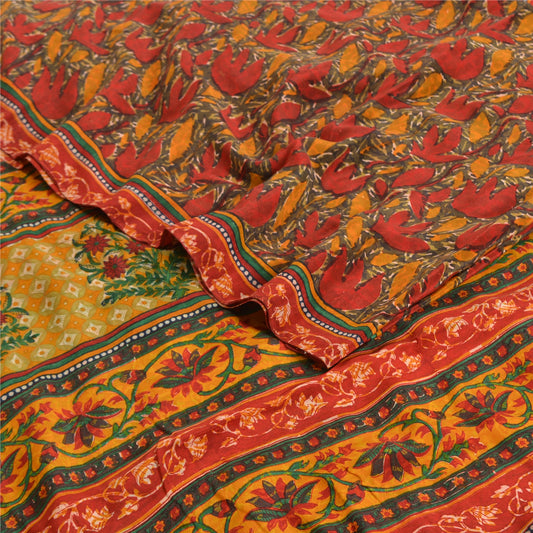 Sanskriti Vintage Sarees Multi Pure Crepe Silk Printed Sari Soft Craft Sustainable Fabric