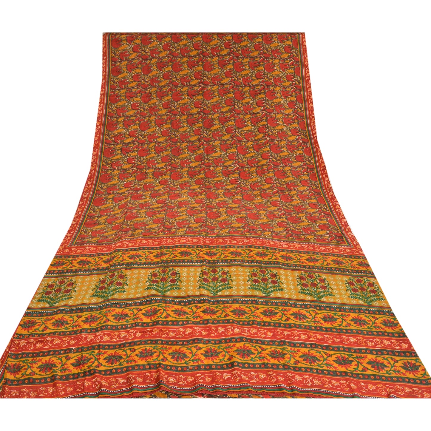 Sanskriti Vintage Sarees Multi Pure Crepe Silk Printed Sari Soft Craft Sustainable Fabric