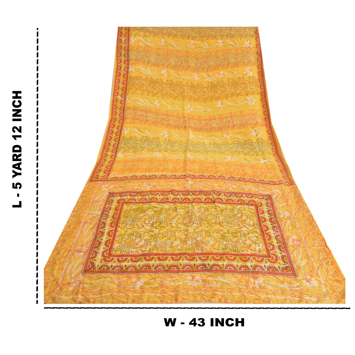 Sanskriti Vintage Sarees Yellow Pure Crepe Silk Printed Sari Soft Craft Sustainable Fabric