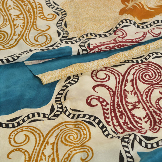 Sanskriti Vintage Sarees Hand Block Printed Pure Crepe Silk Sari Craft Sustainable Fabric