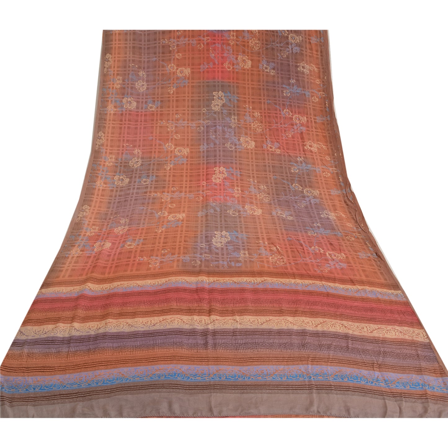 Sanskriti Vintage Sarees Multi Pure Crepe Silk Printed Sari Floral Craft Sustainable Fabric